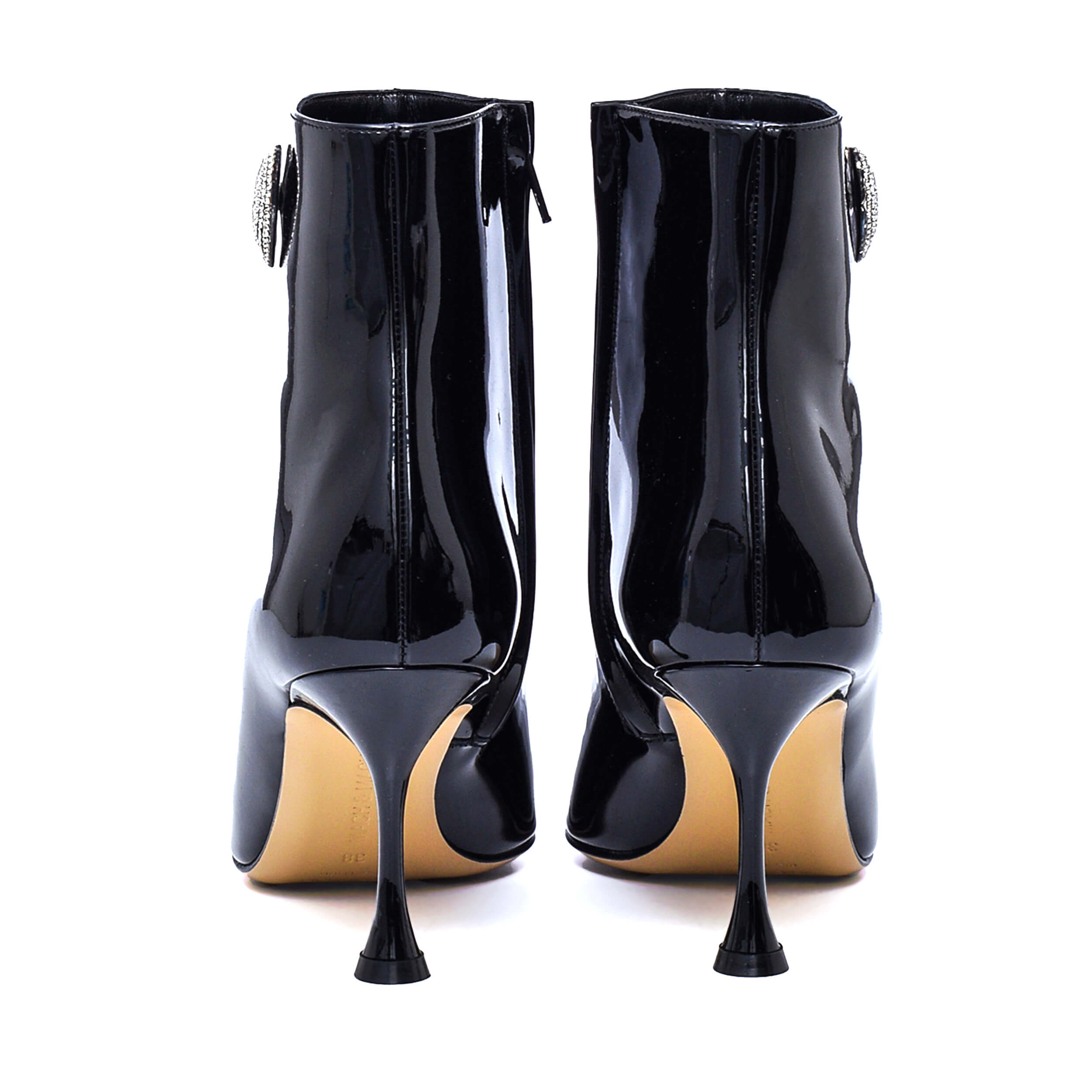 Mach & Mach - Black Patent Leather Crystal Hearts Boots / 38